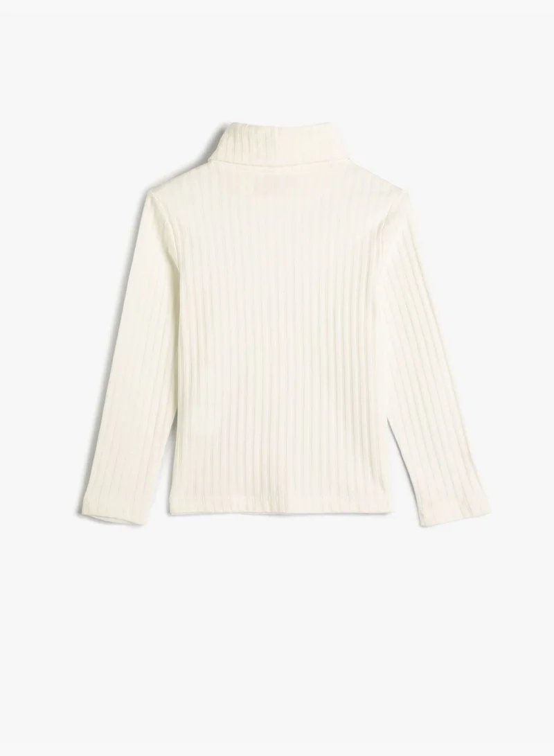 KOTON Basic Turtle Neck T-Shirt Ribbed Detail