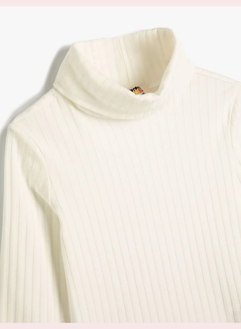 KOTON Basic Turtle Neck T-Shirt Ribbed Detail