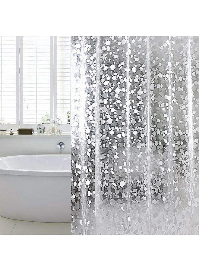 1PC Shower Curtain with Hooks PVC Waterproof Mildew Resistant Antibacterial 3D White Semi Transparent Pebble - Image 1