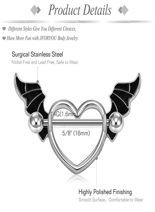 JFORYOU Nipple Ring with Choker Necklaces Stainless Steel Nipple Rings Punk Heart Pendant Chokers for Women Nipple Barbell Piercing Jewelry - Image 2