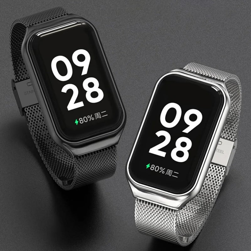 Bluejw Stainless Steel Buckle Watch Band Replacement for Xiaomi Mi 8 Active and Redmi Band 2 – Stylish Metal Integrated Strap with Durable Case Cover - Image 4