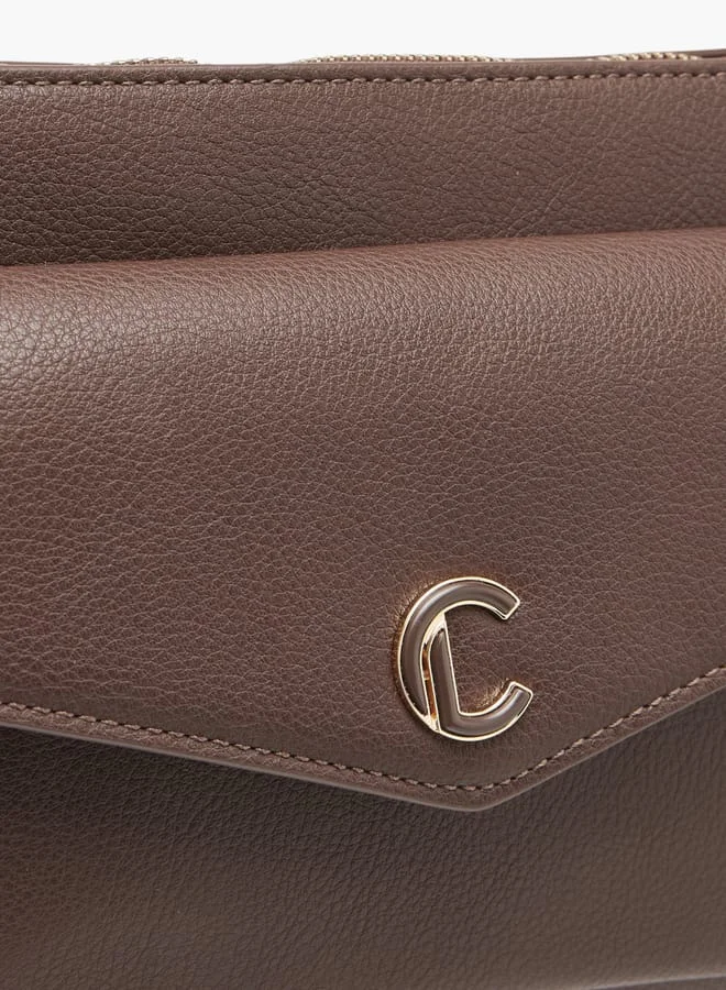 Le Confort Women Textured Crossbody Bag with Detachable Strap and Pouch