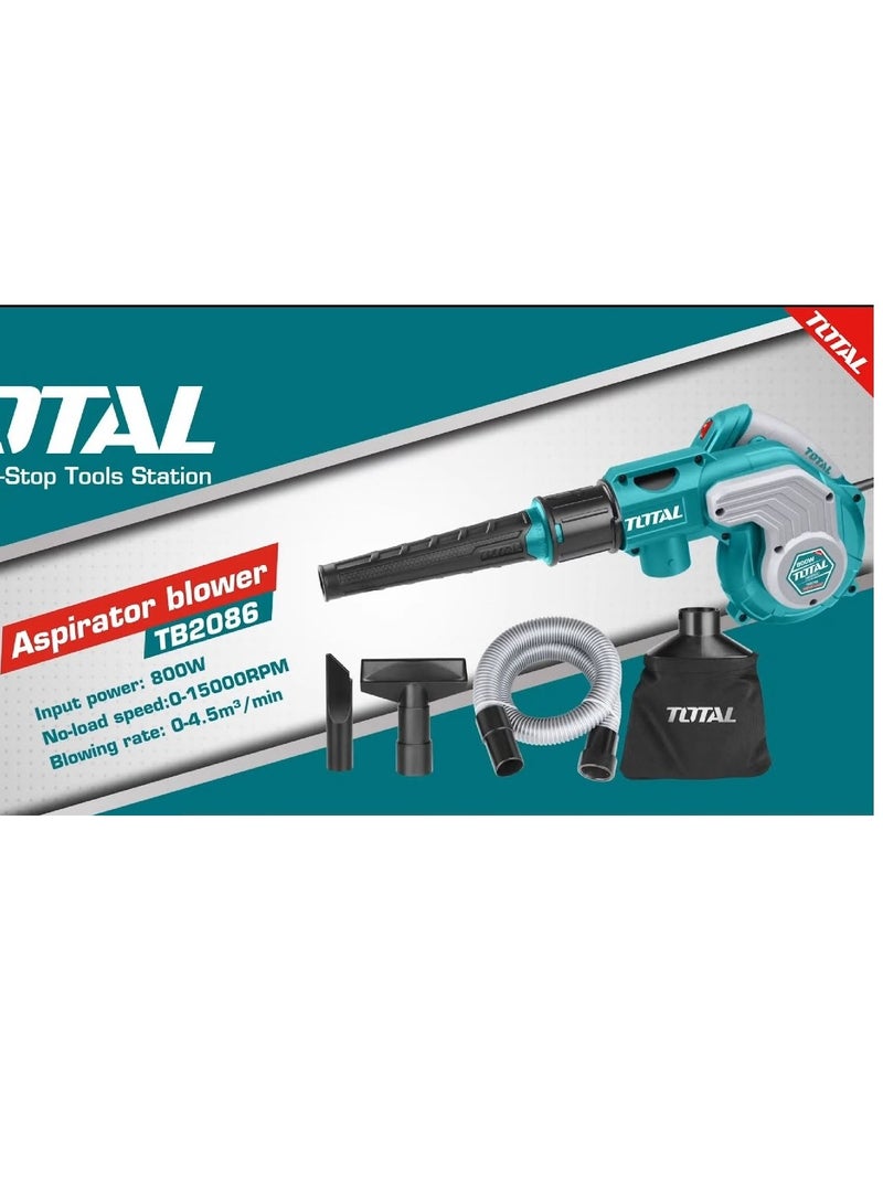 توتال Total منفاخ أوراق كهربائي بقدرة 800 واط - تحكم في السرعة المتغيرة، 0-15000 دورة في الدقيقة، يتضمن كيس غبار وأنبوب مرن مثالي للحدائق والمشروعات اليدوية والتنظيف القوي  - Image 2