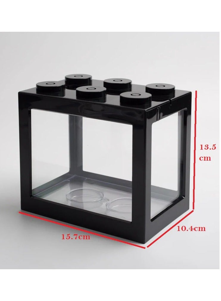 Rubik DIY Mini Betta Fish Tank,Small Transparent Fish Aquarium Stackable Tank, Aquarium Lego Design Block Type (Red) - Image 2