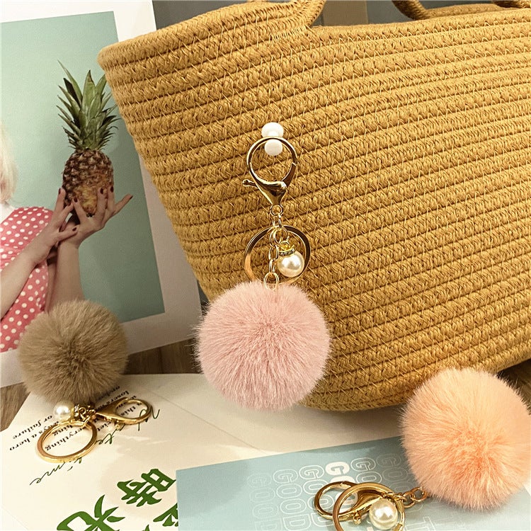 Pearl Plush Keychain Cute Macaron Color Car Keychain Bag Pendant Gift - Image 3