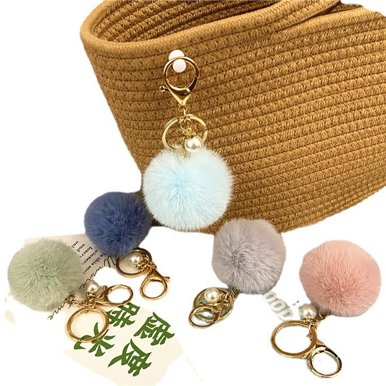 Pearl Plush Keychain Cute Macaron Color Car Keychain Bag Pendant Gift - Image 5