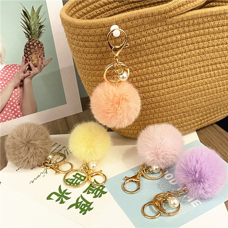 Pearl Plush Keychain Cute Macaron Color Car Keychain Bag Pendant Gift - Image 1