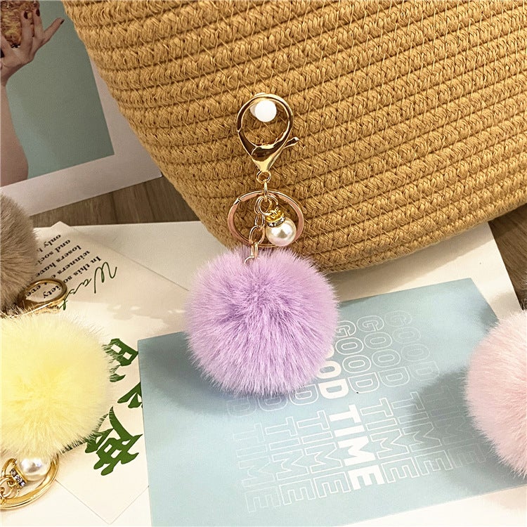 Pearl Plush Keychain Cute Macaron Color Car Keychain Bag Pendant Gift - Image 2