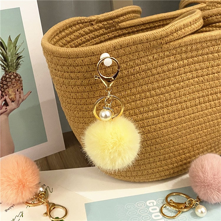 Pearl Plush Keychain Cute Macaron Color Car Keychain Bag Pendant Gift - Image 4