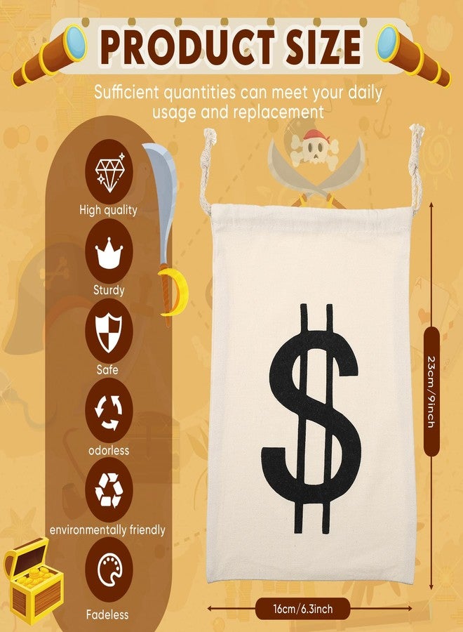 LEIFIDE 4 Pcs Canvas Money Bag Pouch with Drawstring Dollar Sign Carrying Sack Costume Props Canvas Coin Bag for Halloween Cosplay(6.3 x 9 Inch) - Image 2