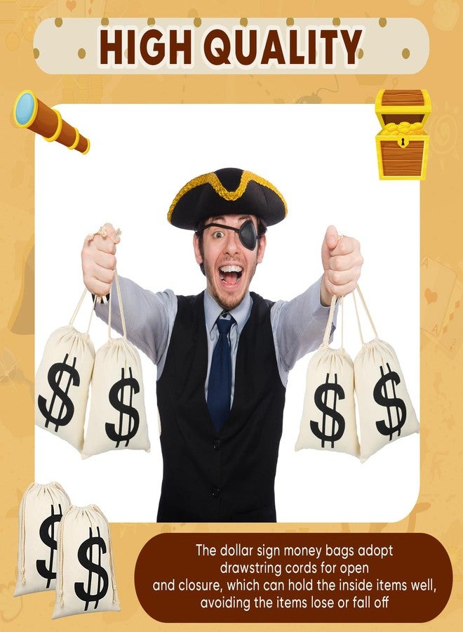 LEIFIDE 4 Pcs Canvas Money Bag Pouch with Drawstring Dollar Sign Carrying Sack Costume Props Canvas Coin Bag for Halloween Cosplay(6.3 x 9 Inch) - Image 5
