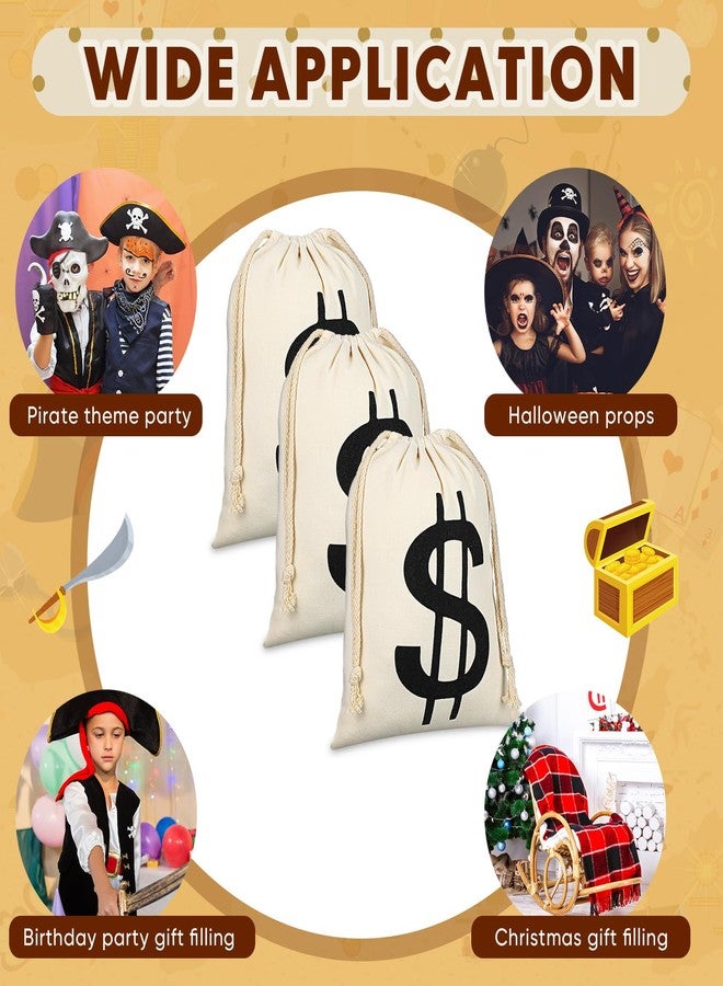 LEIFIDE 4 Pcs Canvas Money Bag Pouch with Drawstring Dollar Sign Carrying Sack Costume Props Canvas Coin Bag for Halloween Cosplay(6.3 x 9 Inch) - Image 4