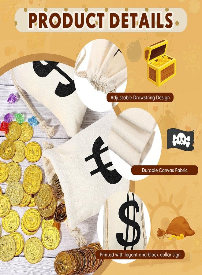 LEIFIDE 4 Pcs Canvas Money Bag Pouch with Drawstring Dollar Sign Carrying Sack Costume Props Canvas Coin Bag for Halloween Cosplay(6.3 x 9 Inch) - Image 3