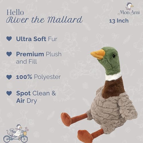 MON AMI River Mallard Duck Plush Toy 13Inch Soft Cuddly Colorful Stuffed Animal for Kids Farm Animal Plush for Playtime Snuggling Imaginative Fun Adorable Huggable Duck Plush for All Ages - Image 5