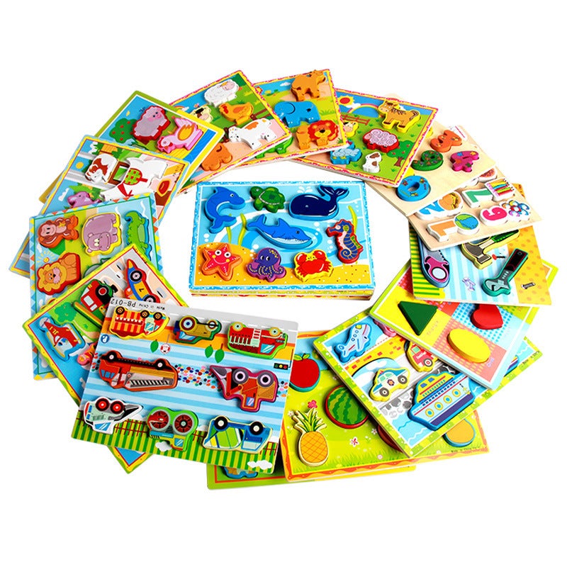 Wooden Three-Dimensional Jigsaw Puzzle Panel Animal Traffic Vegetable Fruit Hand-Scratch Board Baby Early Education Educational Toys - Image 5