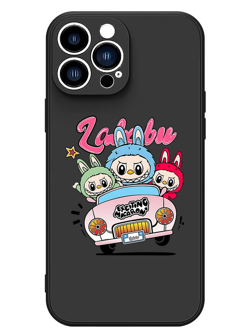 Theodor Protective Slim Fit Case Liquid Silicone Cover with Full Body Protection Anti-Scratch Shockproof Case For Apple iPhone 15 Pro Max (Black) Labubu (1) - Image 1