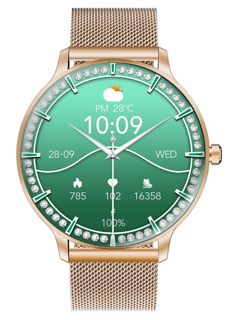 بروميت Smartwatch with Round 1.32"AMOLED Display, 3D Spherical Curved Glass, 100+Sports Modes, Heart Rate Sensor, Blood Pressure, Oxygen Monitor, Bluetooth Calling, IP68 Water Resistance, Rose Gold - Image 1
