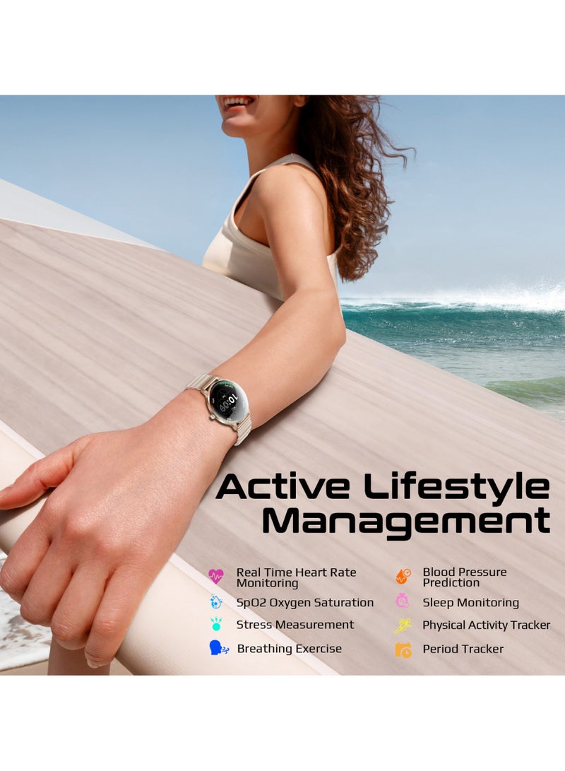 بروميت Smartwatch with Round 1.32"AMOLED Display, 3D Spherical Curved Glass, 100+Sports Modes, Heart Rate Sensor, Blood Pressure, Oxygen Monitor, Bluetooth Calling, IP68 Water Resistance, Rose Gold - Image 2