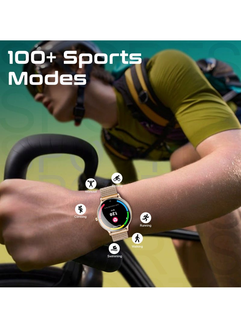 بروميت Smartwatch with Round 1.32"AMOLED Display, 3D Spherical Curved Glass, 100+Sports Modes, Heart Rate Sensor, Blood Pressure, Oxygen Monitor, Bluetooth Calling, IP68 Water Resistance, Rose Gold - Image 3
