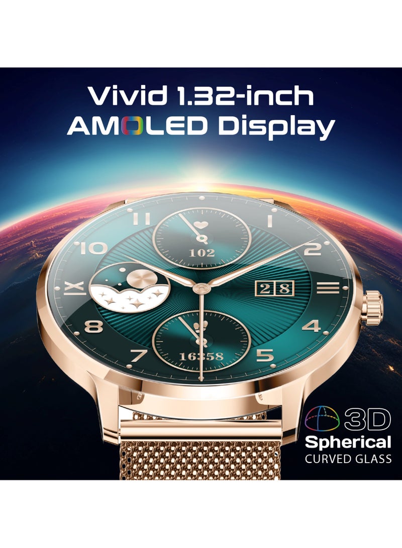 بروميت Smartwatch with Round 1.32"AMOLED Display, 3D Spherical Curved Glass, 100+Sports Modes, Heart Rate Sensor, Blood Pressure, Oxygen Monitor, Bluetooth Calling, IP68 Water Resistance, Rose Gold - Image 5