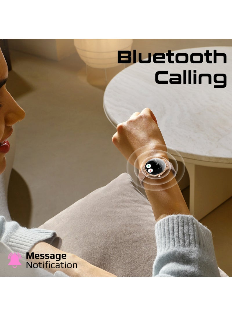 بروميت Smartwatch with Round 1.32"AMOLED Display, 3D Spherical Curved Glass, 100+Sports Modes, Heart Rate Sensor, Blood Pressure, Oxygen Monitor, Bluetooth Calling, IP68 Water Resistance, Rose Gold - Image 4
