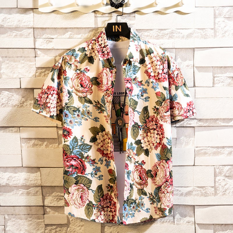 2022 Summer New Casual Color Short-sleeved Shirt Mens Fashion Loose Beach Style Vacation Shirt 18 Color T-shirt 5 Color