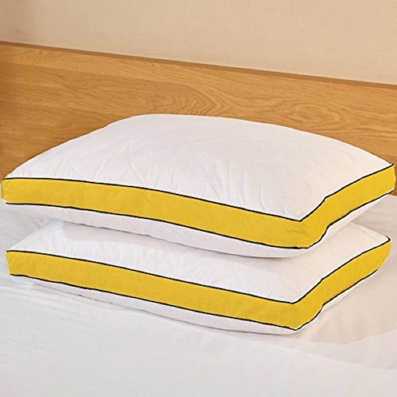 CRAZY WORLD Microfiber Bed Pillow for Sleeping - Down Alternative Ultrasoft Cotton Washable Pillow with Satin Gusset- Pack of 2 (Lemon) - Image 3