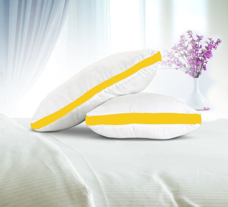 CRAZY WORLD Microfiber Bed Pillow for Sleeping - Down Alternative Ultrasoft Cotton Washable Pillow with Satin Gusset- Pack of 2 (Lemon) - Image 1