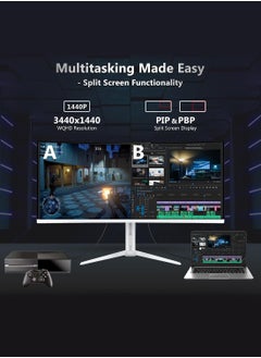 HILUKE 34 inch Curved Gaming Monitor WQHD 3440 x 1440 165Hz Curved 1500R ,1ms(MPRT),HDR,sRGB 100%,FreeSync,HDMI x2,DP1.4 x2,White  - Image 3