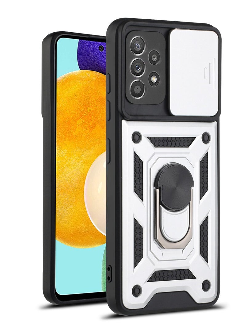 Case Cover Shockproof CD Protective Case with Camera Protection and Metal Ring Compatible with Samsung Galaxy A53 (Silver)