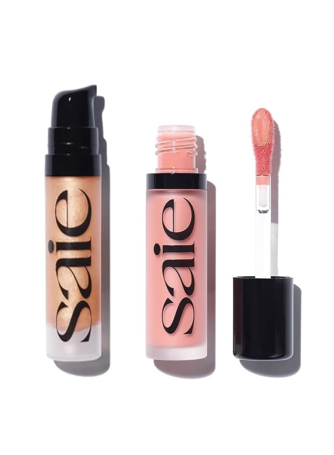 Saie Mini Glowy Super Gel Lightweight llluminator & Makeup Primer - Sunglow (0.5 oz) + Dew Blush - Lightweight Liquid Blush with a Blendable + Buildable Cream Finish - Rosy (.40 oz) - Image 1