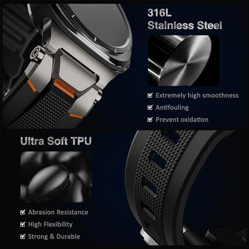 ULTIMAL Watch Band for Samsung Galaxy Watch Ultra 47mm(2025/2024) Compatible with Samsung Watch Strap Bands for Men Sport Bands for Watch Rugged Premium TPU & Metal (Black+Silver) - Image 2