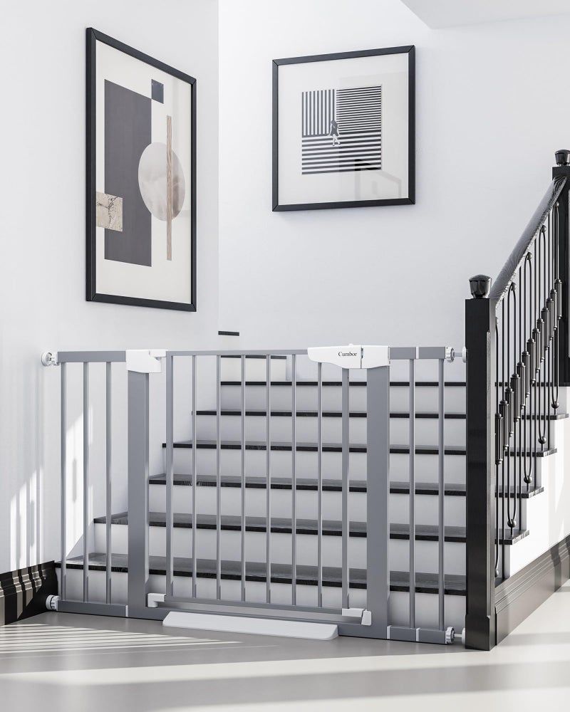 Cumbor 29746 Baby Gate for Stairs Gifts for MomAuto Close Dog Gate for The House Easy Install Pressure Mounted Pet Gates for Doorways Easy Walk Thru Wide Safety Gate for Dog Gray