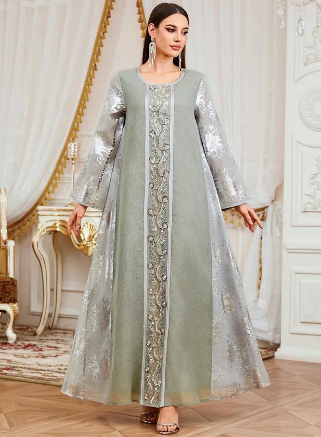 Take Two Women Green Floral Jacquard Jalabiya