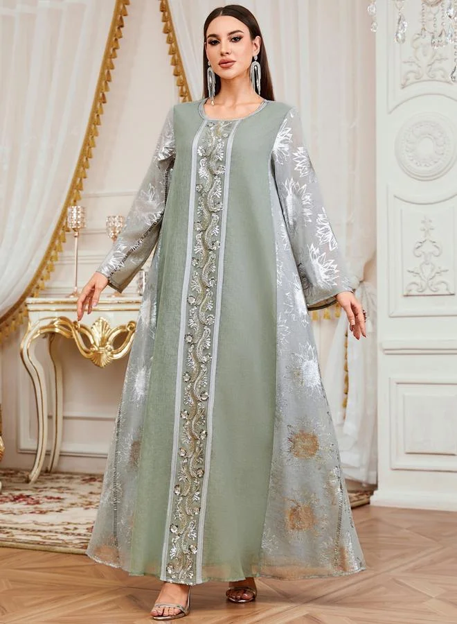 Take Two  Women Green Floral Jacquard Jalabiya for Women | Best Price UAE