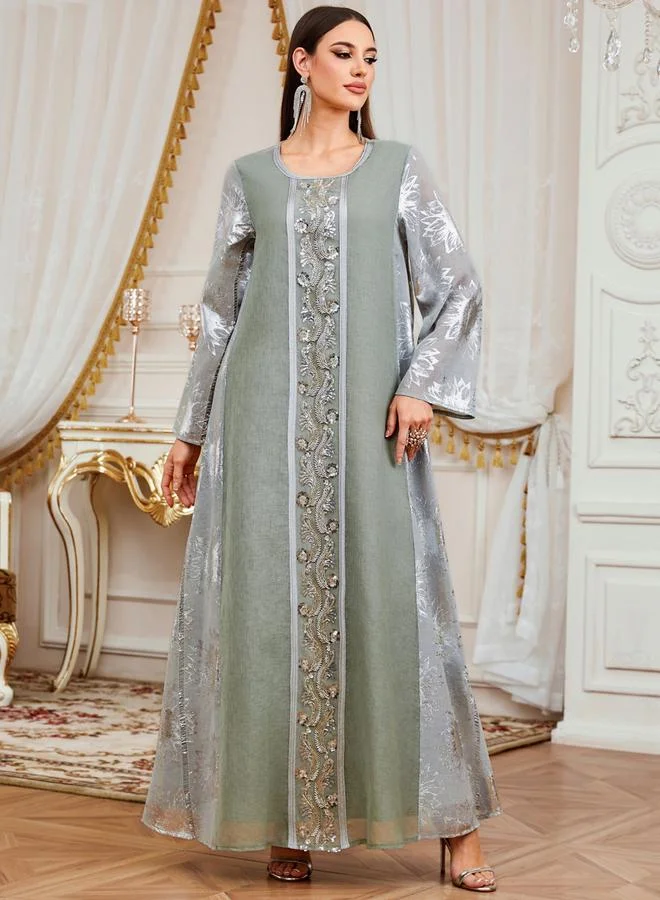 Take Two  Women Green Floral Jacquard Jalabiya for Women | Best Price UAE