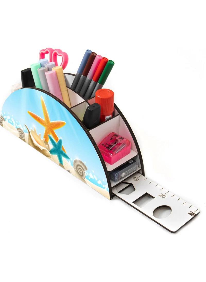 Notpa Wooden Vip Sea Shell Rainbow Ruler Desktop Pencil Holder Organizer For Kids VIP109