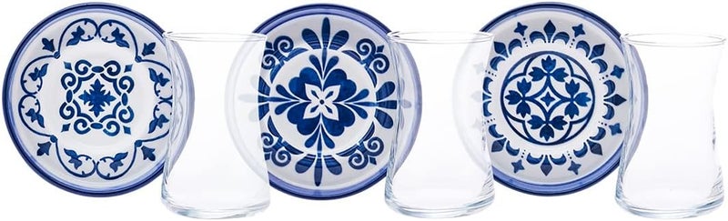 Karaca Zeher Blue Tea Service Set for 6 Person, Tea Glasses Set, 12 Pieces, Turkish Tea, Tea Glasses with Stoneware Saucers - Image 4