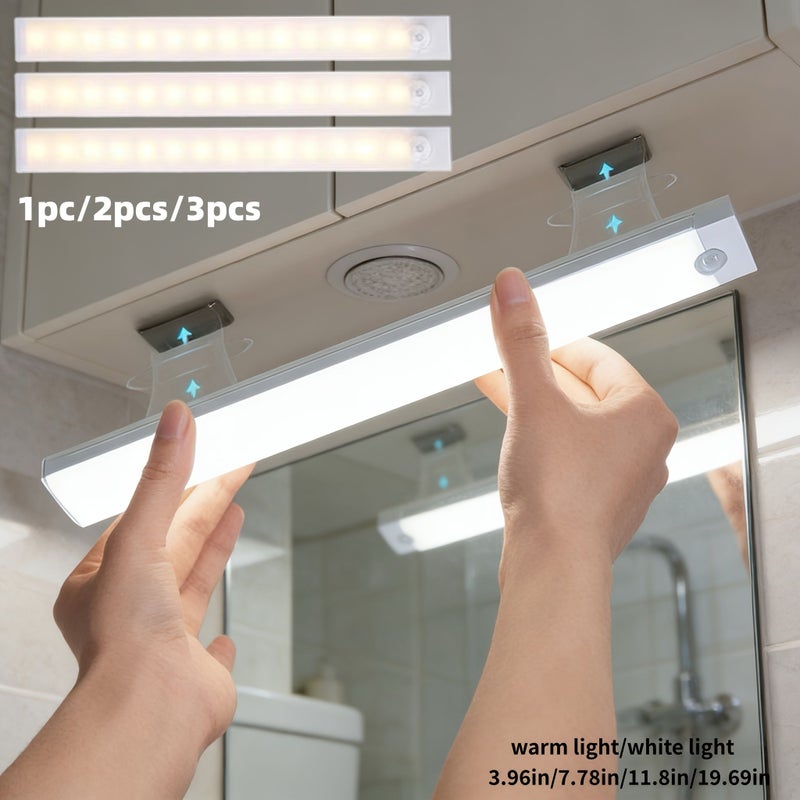 Motion Sensor Lights 3pcs Rechargeable White 19.69 Inches Indoor LED Strip - Image 1
