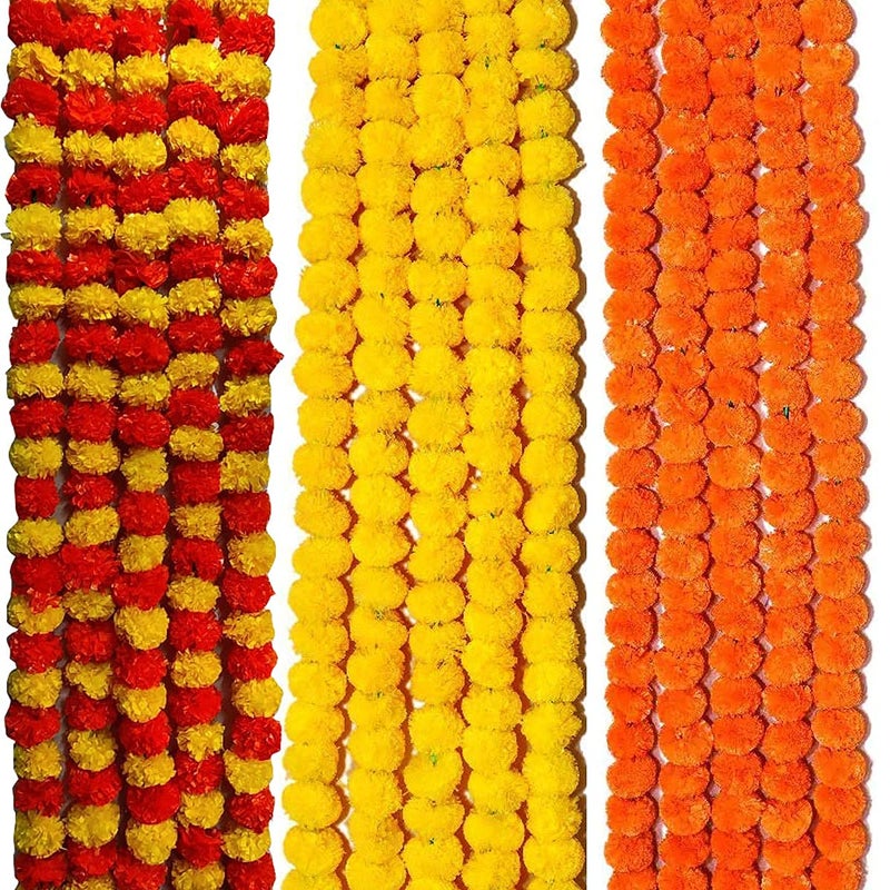 VRCT Artificial Marigold Fluffy Flowers Latkan for Decoration - Pack of 15 (Multicolor) (Yellow, Red, Multicolor) - Image 5