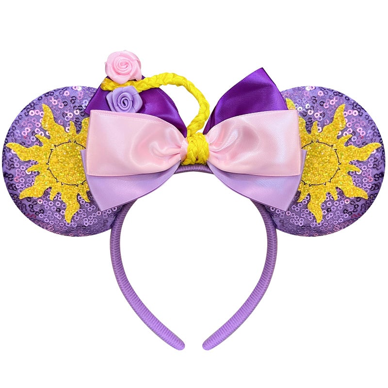 Bmobuo Princess Mouse Ears Headband for Women Adult, Braid & Star Sequin Mouse Ears Cute Park Ears