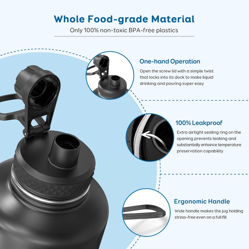 Coolflask Spout Lid Replacement for 40oz, 64oz, 87oz & 128oz Coolflask Water Bottles, Replacement Twist Lid of 2.22â€ Diameter, Accessories Flip lid with Big Wide Handle, Easy to Carry, Leak- Proof BPA-Free - Image 3