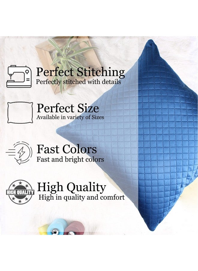STITCHNEST Set of 5 Cushion Cover | Quilted Velvet | Blue| Soft & Premium Look | 24x24 Inches | Fit for Sofa & Living Room Décor - Image 2