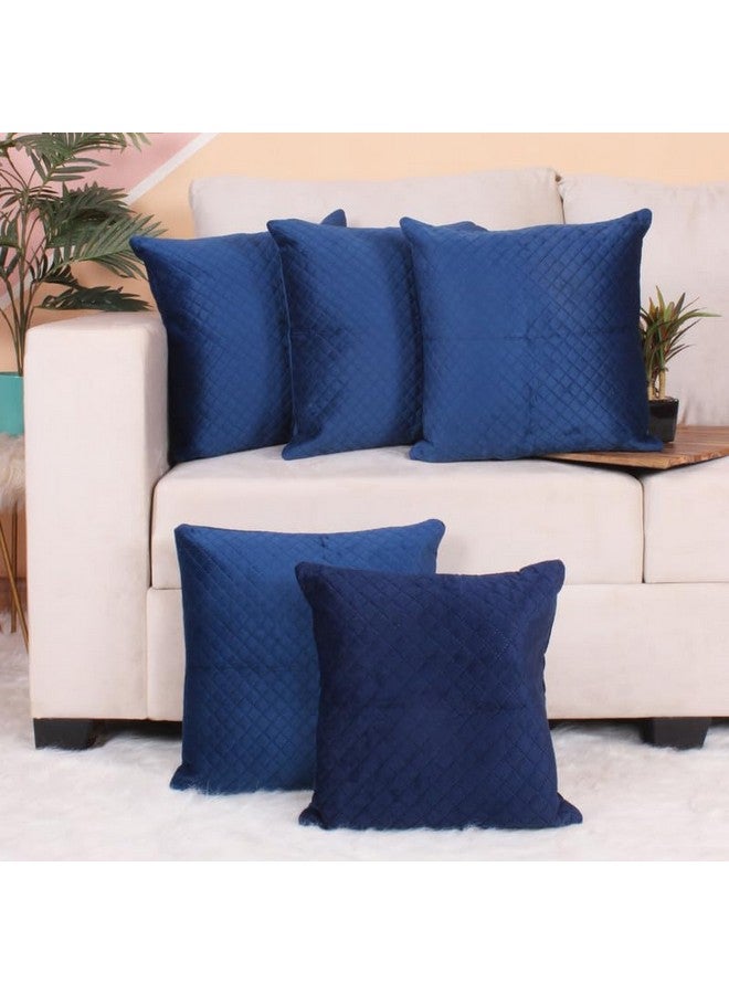 STITCHNEST Set of 5 Cushion Cover | Quilted Velvet | Blue| Soft & Premium Look | 24x24 Inches | Fit for Sofa & Living Room Décor - Image 1