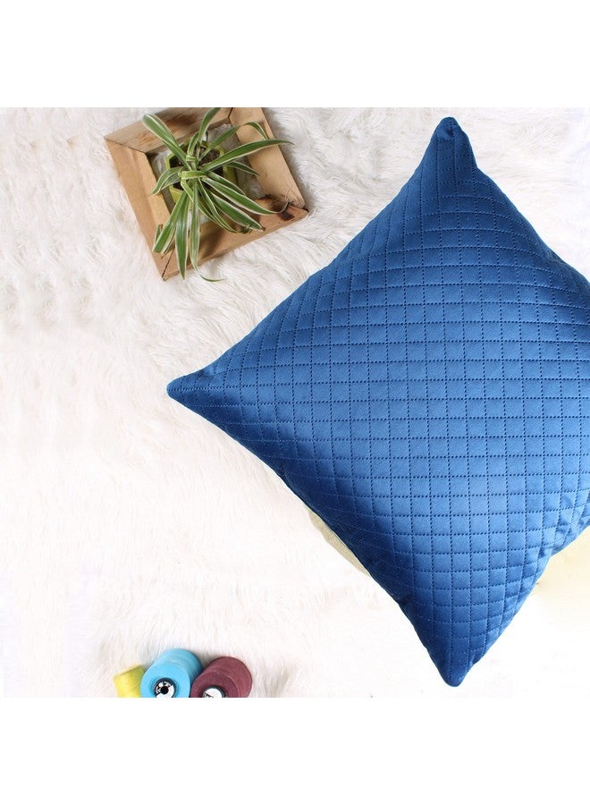 STITCHNEST Set of 5 Cushion Cover | Quilted Velvet | Blue| Soft & Premium Look | 24x24 Inches | Fit for Sofa & Living Room Décor - Image 3