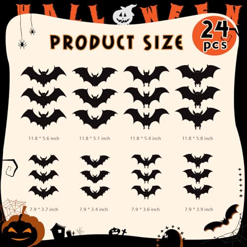 sewrung 24 Pack Halloween Bats Decorations Wall Stickers with Glow in Dark Eye, 4 Different Style Removable PVC Wall Bats Sticker for Indoor Outdoor Home Window Garage Decor Party Supplies - Image 5
