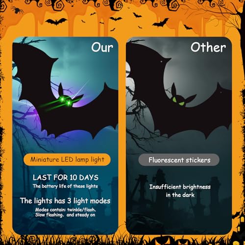 sewrung 24 Pack Halloween Bats Decorations Wall Stickers with Glow in Dark Eye, 4 Different Style Removable PVC Wall Bats Sticker for Indoor Outdoor Home Window Garage Decor Party Supplies - Image 4