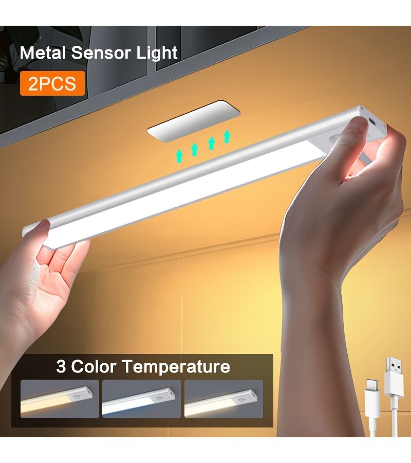 Black Wireless Motion Sensor Cabinet Lights 2pc USB Rechargeable LED - Image 3