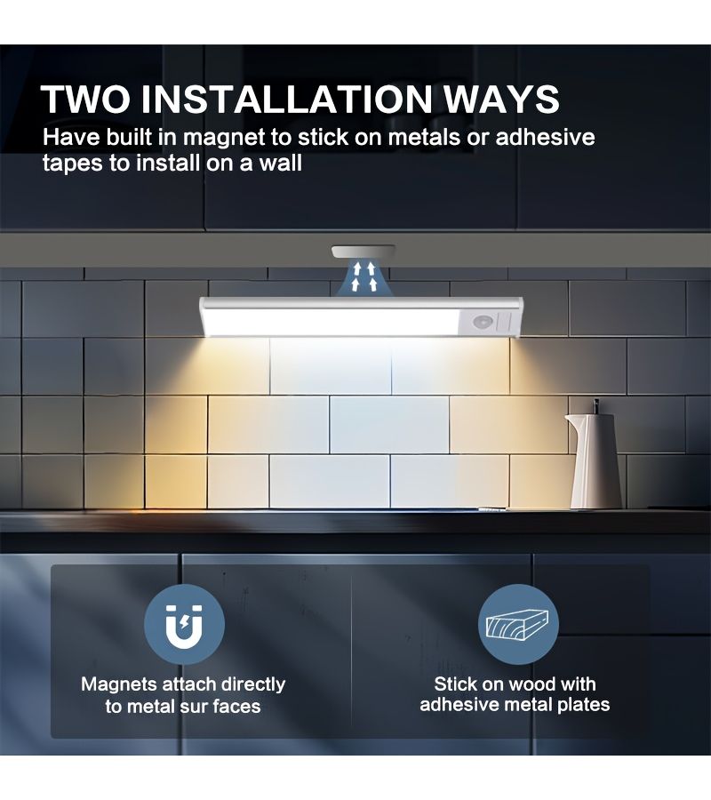 Black Wireless Motion Sensor Cabinet Lights 2pc USB Rechargeable LED - Image 2