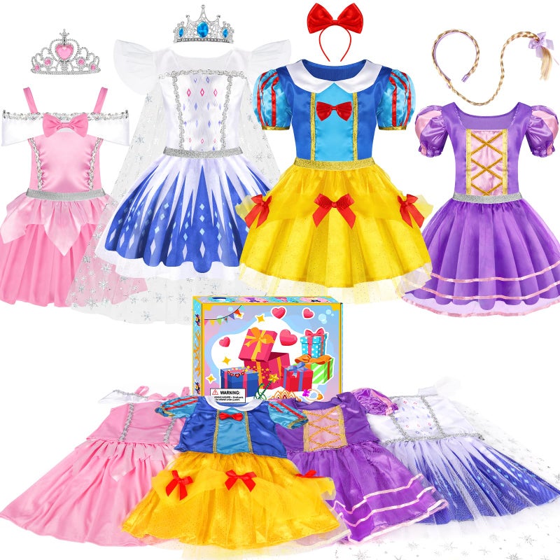 EULRGAUS Princess Dress Up Toddler Dress Up Clothes Cosplay Princess Costume Gift Set with Princess Dresses and Princess Toys Pretend Play Girl Toys Age 36 Halloween Christmas Birthday Gift - Image 2